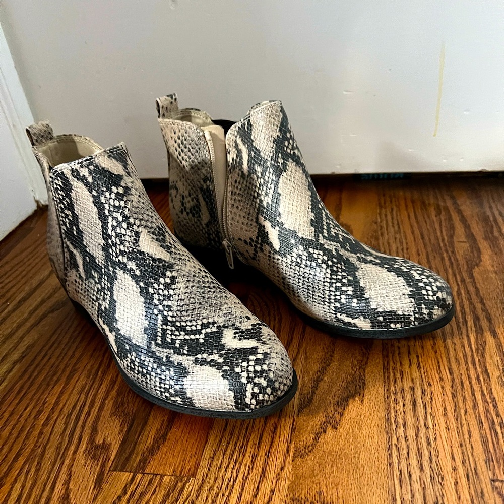 SO Faux Snake Skin Ankle Boots